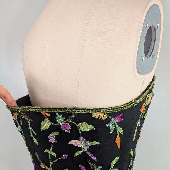 Vintage Sean Collection Prom Dress Maxi Gown L Black Floral Y2K Silk Feminine - Picture 8 of 11